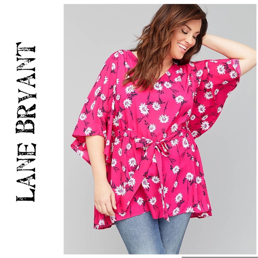 Lane Bryant 18/20 Kimono Pink Daisy Tunic Blouse